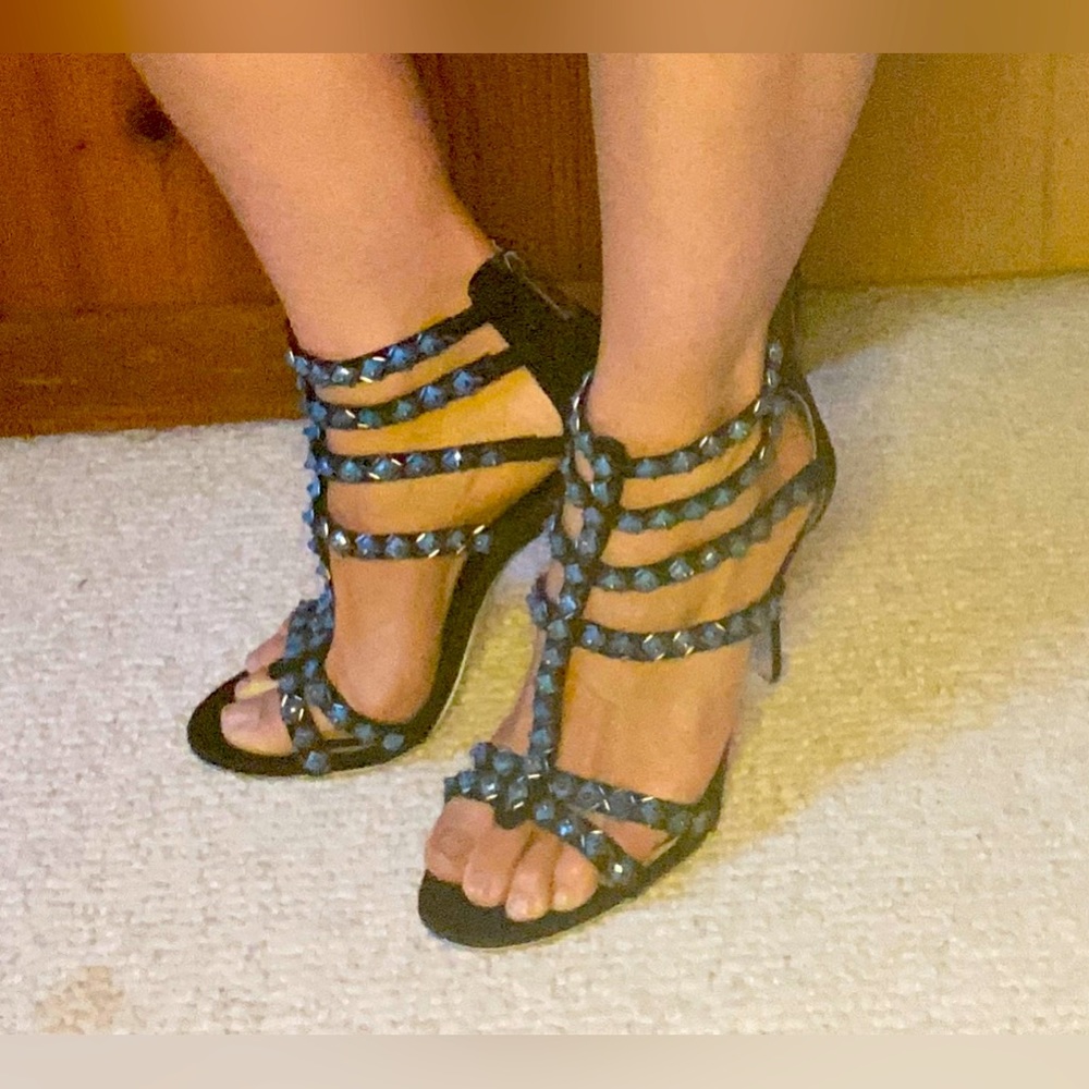 Sam Edelman Turquoise Beaded Gladiator Sandal Heels, 4 inches, 7.5